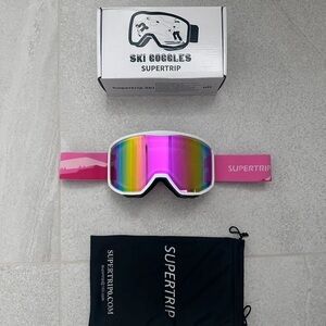 Multicoloured/pink and white womens reflective ski goggles